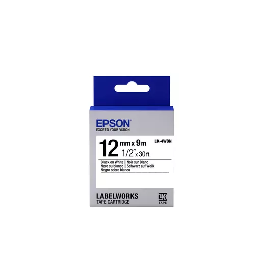 Epson C53S654021/LK-4WBN Ribbon black on white extra adhesive 12mm x 9m for Epson LabelWorks 4-18mm/36mm/6-12mm/6-18mm/6-24mm