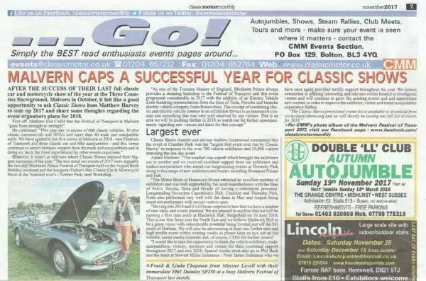 Classic Shows End of Year Summary in Classic Motor Monthly November Issue