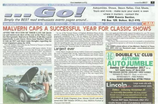 Classic Shows End of Year Summary in Classic Motor Monthly November Issue