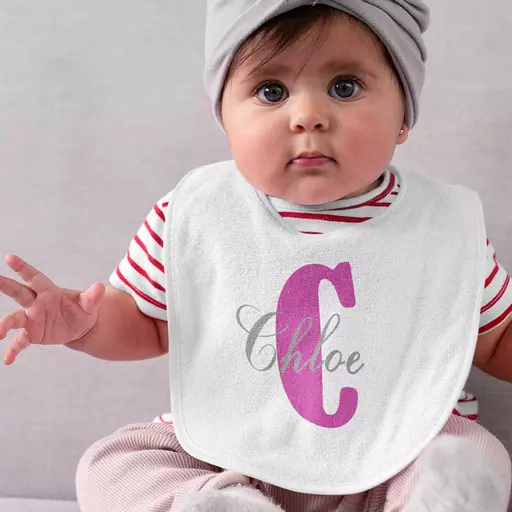 Baby Bib with Crumb Pocket - Personalise with Name & Initial
