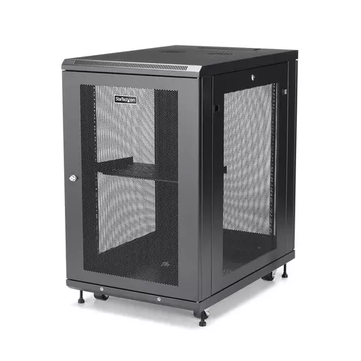 StarTech.com 19in 18U Server Rack Cabinet - 4-Post Adjustable Depth (2" to 30") Network Equipment Rack Enclosure w/Casters/Cable Management/Shelf /1U Shelf/Locking Doors