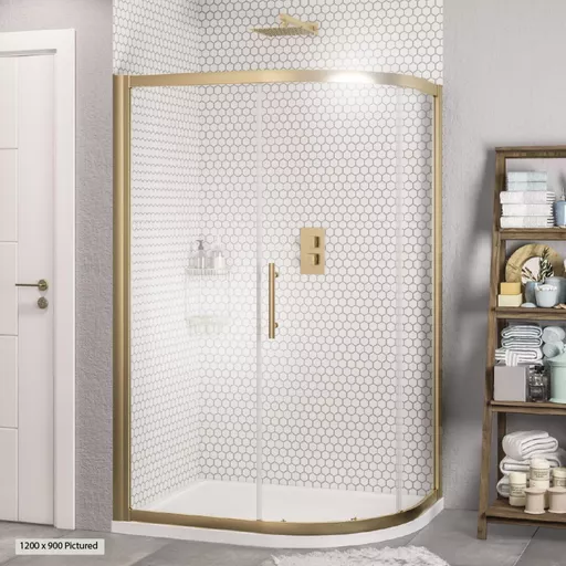 Volente 1000 x 800mm Single Door Offset Quadrant Shower Enclosure - Brushed Brass