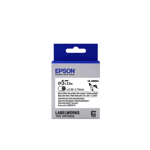 Epson C53S654904/LK-4WBA5 Heat Shrink Tubes black on white 5mm x 2,5m for Epson LabelWorks 6-12mm/18mm/24mm