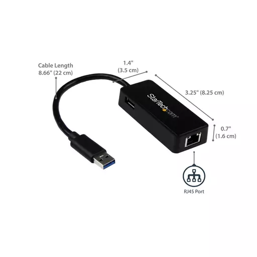 StarTech.com USB 3.0 to Gigabit Ethernet Adapter NIC w/ USB Port - Black