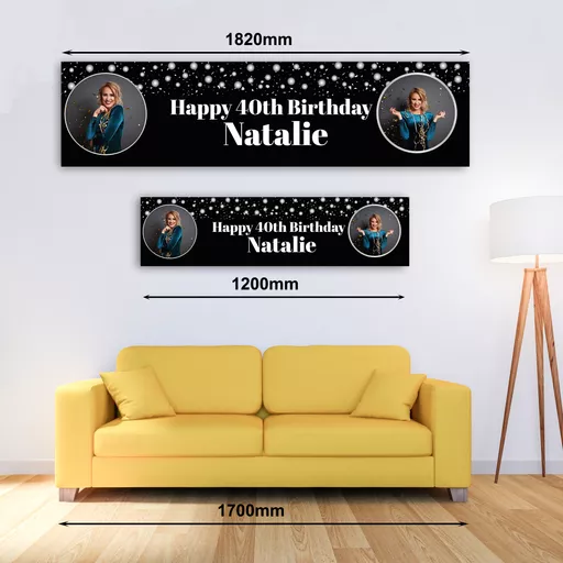 Personalised Banner - Age Birthday Silver with Photo