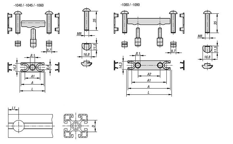 Pin Connector for aluminium profile.