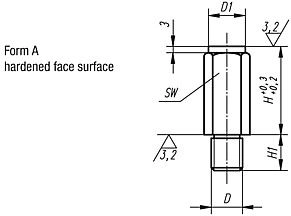 Poisitioning Foot. Form A. 10mm Square Face. 20mm High. Carbon Steel.