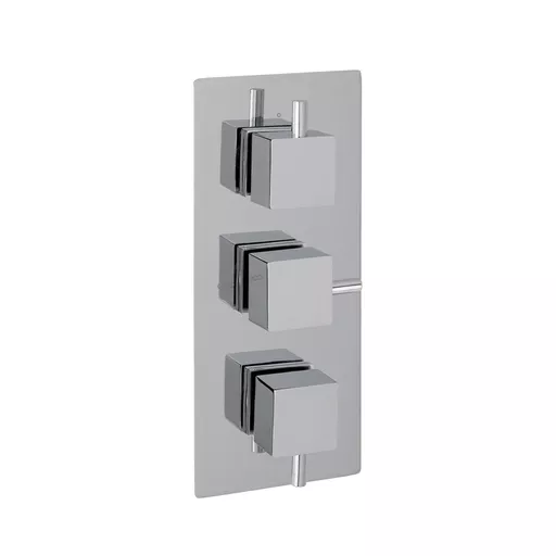 Square Triple Valve Plate with Square Rings - Chrome