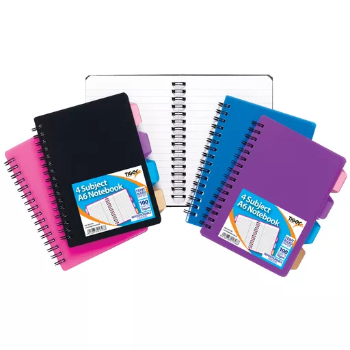 Tiger Stationery 10 Pack Notebook 4 Subject A6 100 Sheets