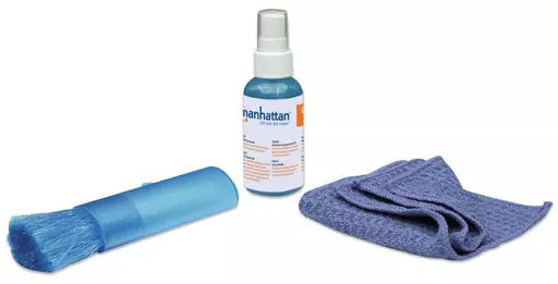 Manhattan LCD Cleaning Kit (mini), Alcohol-free, Includes Cleaning Solution (60ml), Brush and Microfibre Cloth, Ideal for use on monitors/laptops/keyboards/etc, Three Year Warranty, Blister