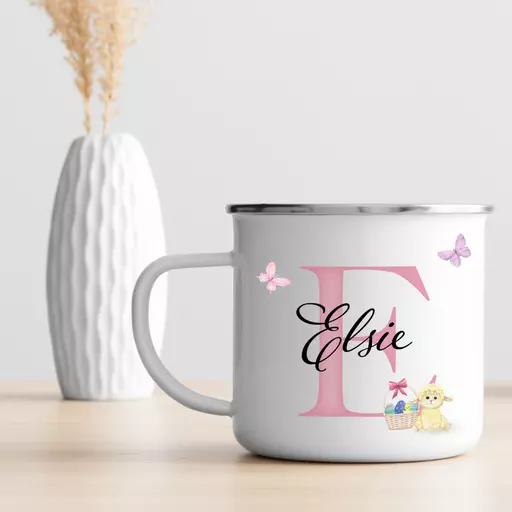 Personalised Easter Enamel Mug Pink