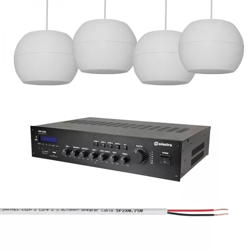 Adastra RM120D with PS50-W Pendant Speakers Background Music System Bundle - White