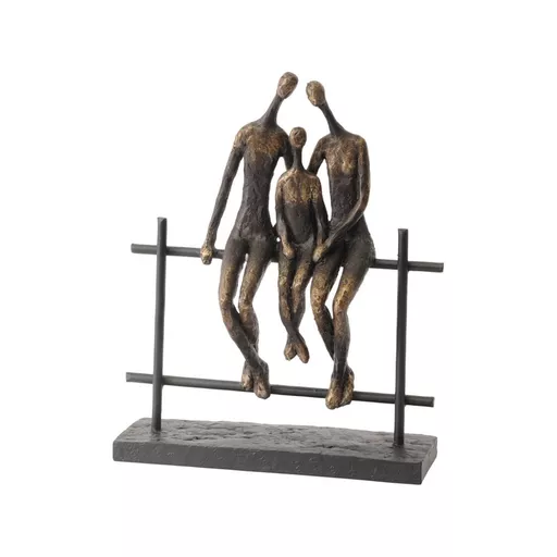 Family of 3 on bench sculpture