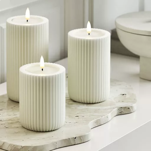 Stripe - LED Pillar Candle - White - 8cm width - 3 sizes available.