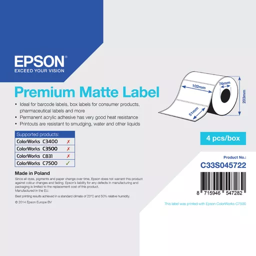 Epson Premium Matte Label - Die-cut Roll: 102mm x 51mm, 2310 labels