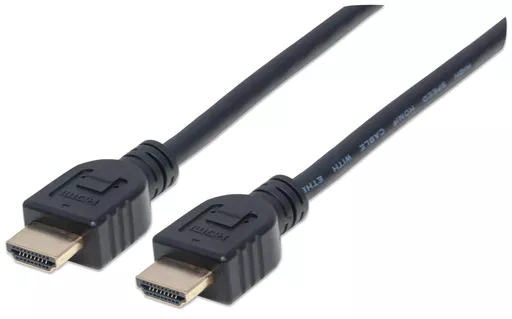 Manhattan HDMI Cable with Ethernet (CL3 rated, suitable for In-Wall use), 4K@60Hz (Premium High Speed), 2m, Male to Male, Black, Ultra HD 4k x 2k, In-Wall rated, Fully Shielded, Gold Plated Contacts, Lifetime Warranty, Polybag