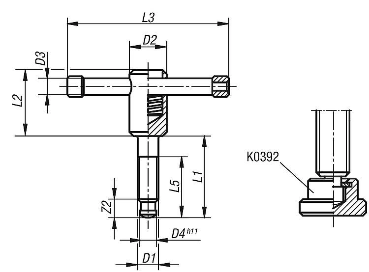 Tommy Bar With Thrust Screw. M10x50mm Loose T Bar. Steel.