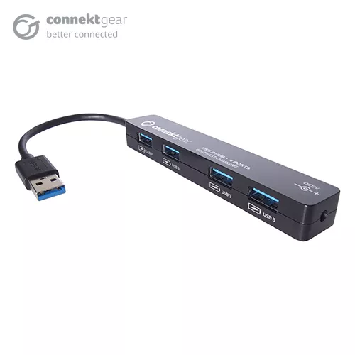 connektgear 4 Port Hub USB 3 - with UK Power Supply - Black