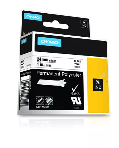 Dymo 1734523/S0773830 Ribbon Polyester permanent black on white 24mm x 5,5m for Dymo Rhino 6-24mm