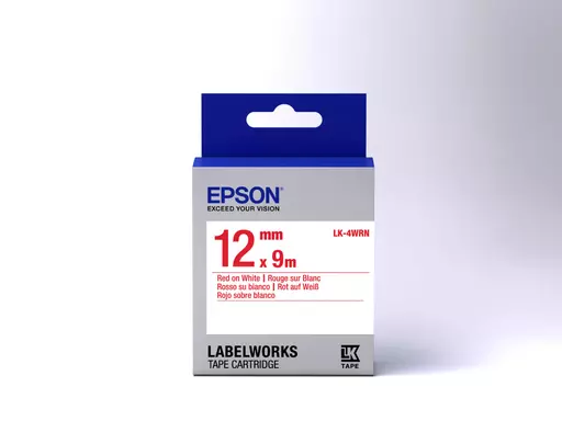 Epson C53S654011/LK-4WRN Ribbon red on white 12mm x 9m for Epson LabelWorks 4-18mm/36mm/6-12mm/6-18mm/6-24mm