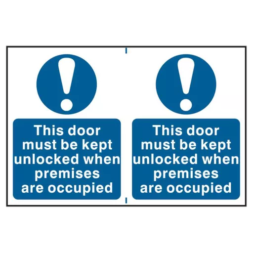 ASEC `This Door Must Be Kept Unlocked When Premises Are Occupied` 200mm x 300mm PVC Self Adhesive Sign