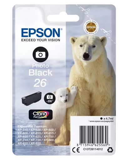 Epson C13T26114012/26 Ink cartridge foto black, 200 pages 200 Photos 4,7ml for Epson XP 600