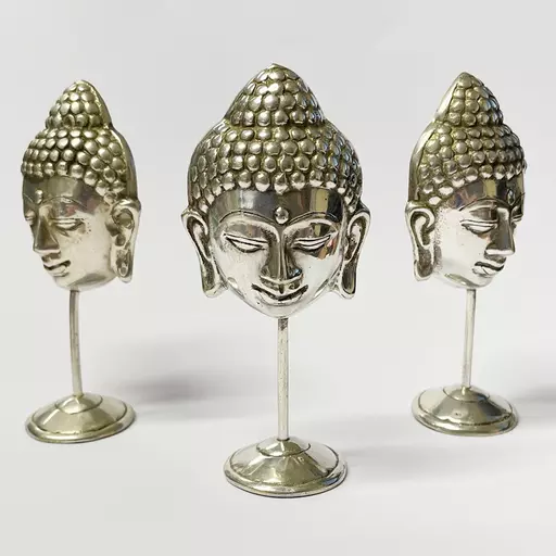 Small Silver Buddha Head on Stand