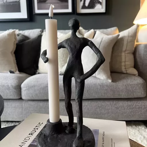 Metal Man Candle Holder, Antique Black