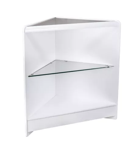 White Corner Counter with Glass Shelf - 600mm x 600mm x 900mm