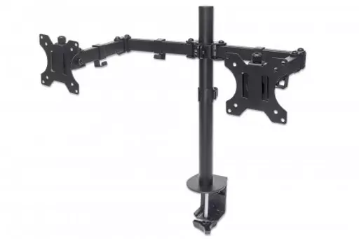 Manhattan TV & Monitor Mount, Desk, Full Motion, 2 Screens, Screen Sizes: 10-27", Black, Clamp Assembly, Dual Screen, VESA 75x75 to 100x100mm, Max 8kg (each), Lifetime Warranty