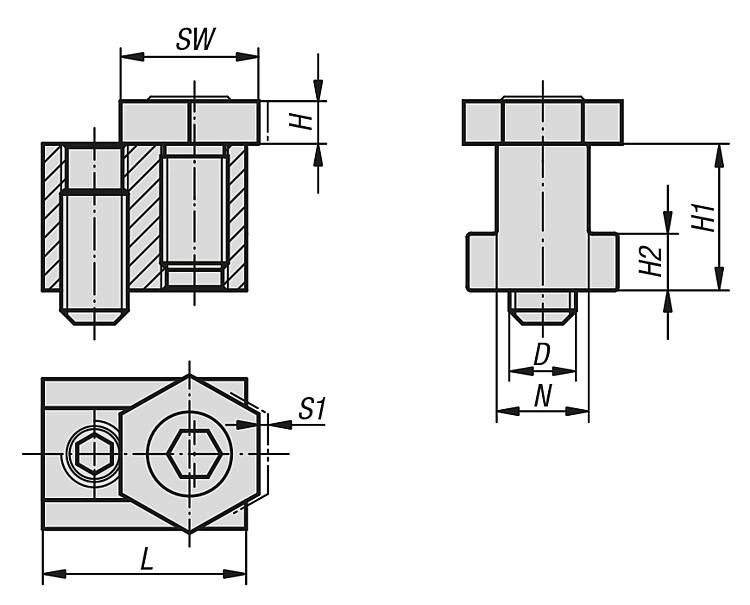 T Slot Cam Clamp. 8mm Slot Width. Brass.