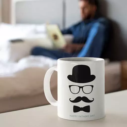 Happy Father's Day - Personalised Mug with Hat, Glasses, Moustache & Bow Tie