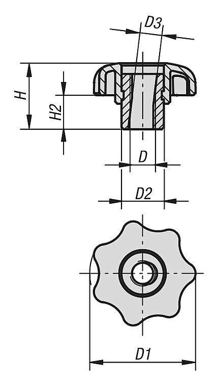 Quick Lock Star Grip. M5 Thread. 25mm Grip Diameter.