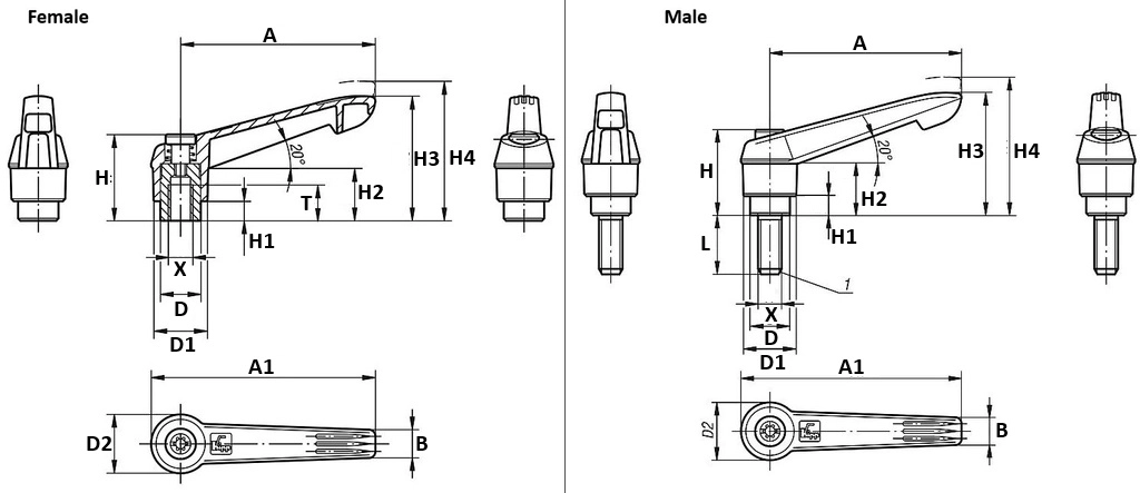 Clamp Lever. 80mm Handle Length. M10x50mm Steel Thread.