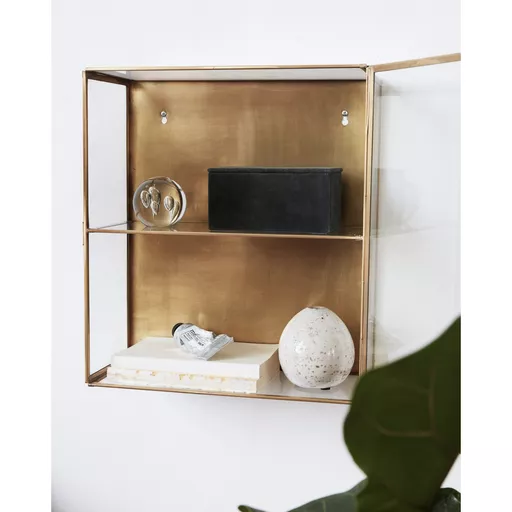 Cabinet, Glass, Brass, Two Shelves