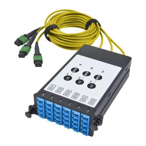 Tripp Lite N482-3M8L12S-B 40/100Gb Fiber Breakout Cassette with Built-In MTP Cables, 40Gb to 4 x 10Gb, 100Gb to 4 x 25Gb, (x3) 8-Fiber Singlemode MTP/MPO to (x12) LC Duplex 9/125