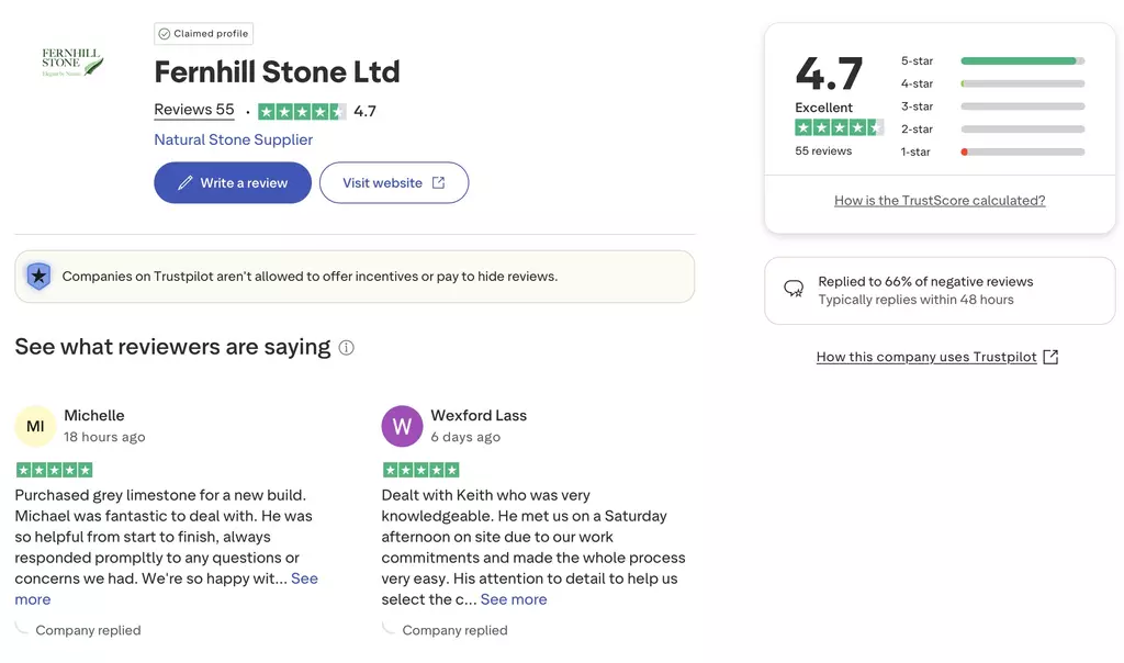 Check out Trustpilot reviews on Fernhill Stone 