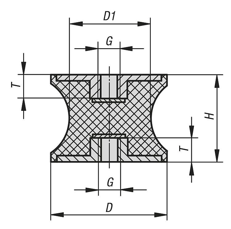 Rubber Metal Buffer. Anti Vibration Mount. 15mm Diameter. 15mm High. M4 Threads. Steel.