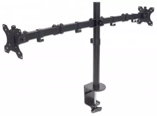 Manhattan TV & Monitor Mount, Desk, Full Motion, 2 Screens, Screen Sizes: 10-27", Black, Clamp Assembly, Dual Screen, VESA 75x75 to 100x100mm, Max 8kg (each), Lifetime Warranty