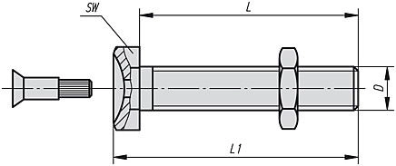 Threaded Spindle For Levelling Feet. M8 Thread Size. 40mm Thread Length. Stainless Steel. Compatible With Base K0428.