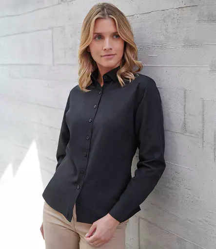 Henbury Ladies Long Sleeved Cotton Feel Coolplus® Shirt