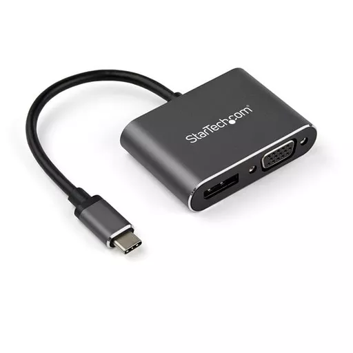 StarTech.com USB C Multiport Video Adapter - USB-C to 4K 60Hz DisplayPort 1.2 or 1080p VGA Monitor Adapter - USB Type-C 2-in-1 DP (HBR2 HDR)/VGA Display Converter- Thunderbolt 3 Compatible