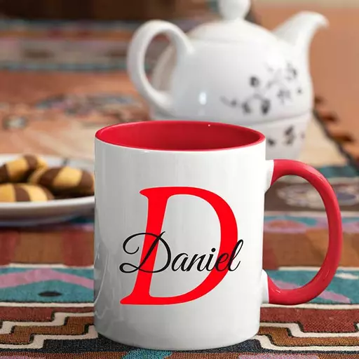 Personalized Name & Initial Mug – Custom red Colored Interior – Unique Gift Idea