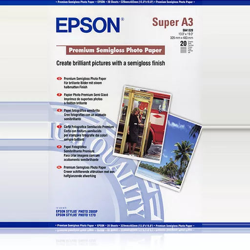 Epson Premium Semigloss Photo Paper, DIN A3+, 250g/m², 20 Sheets