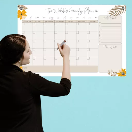Personalised Wall Planner, Month to View with Flower Design