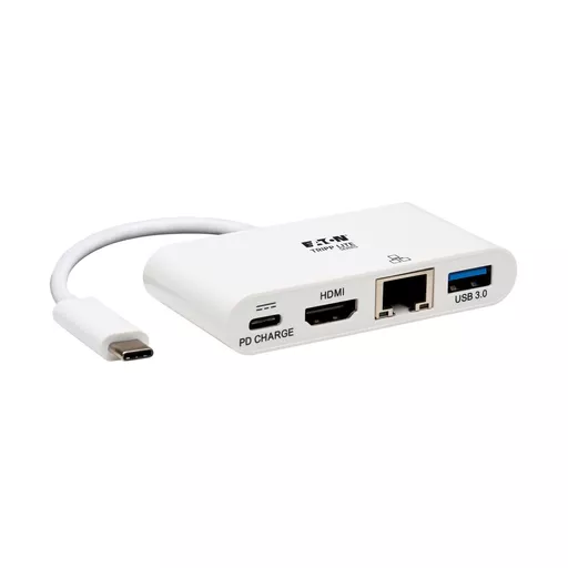 Tripp Lite U444-06N-H4GU-C USB-C Multiport Adapter - 4K HDMI, USB 3.x (5Gbps) Hub Port, GbE, 60W PD Charging, HDCP, White