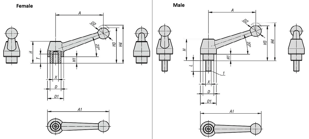 Clamp Lever. 83mm Handle Length. M12x45mm Steel Thread.