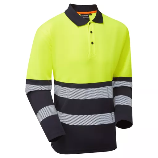 ess600-essentials-hi-vis-eco-coolair-long-sleeve-polo-yellow-navy-front-left.png