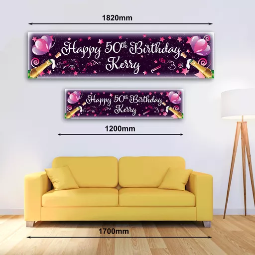 Personalised Banner - Celebrate Pink Balloons & Champagne