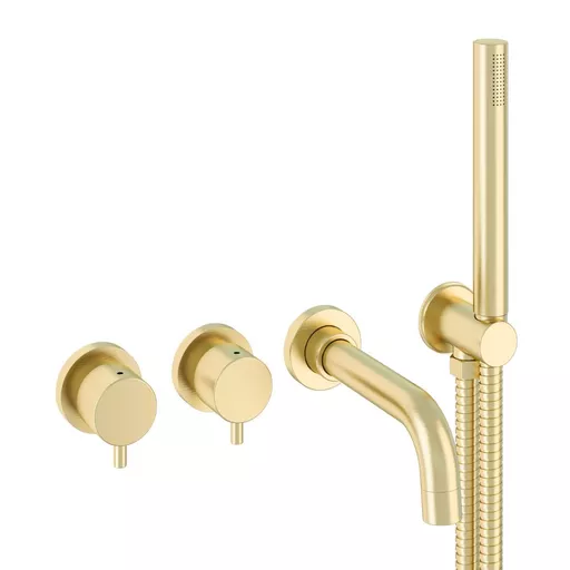 Meriden Wall Mounted 4-hole Thermostatic Bath Shower Mixer Set Brushed Brass